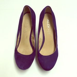 ALDO Platform Wedges Purple Faux Suede Size 7